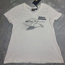 Harley Davidson Women’s V Neck White Shirt 120th Anniversary Large Eagle... - $26.13