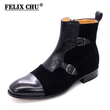 Brand Fashion High Top Mens Ankle Boots Genuine Leather Suede Buckle Zip Strap H - £125.76 GBP