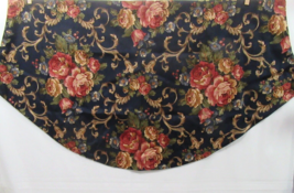 Rose Floral Navy Multi 2-PC Fold-over / Clip-hung Bell Valances - £29.75 GBP