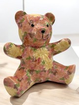 Vintage Park Rose Bridlington Pottery Ceramic Teddy Bear Figurine Pink Beige Flo - $19.80