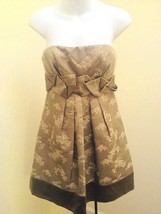 BCBG Max Azria 2 Strapless Dress Beige Taupe Floral Empire Waist Pleated Prom - £26.79 GBP