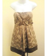 BCBG Max Azria 2 Strapless Dress Beige Taupe Floral Empire Waist Pleated Prom - $33.31