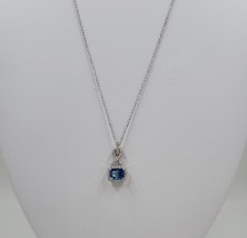 Blue Topaz Emerald Cut CZ &amp; White CZ Halo Twist Pendant/Chain, Sterling ... - $21.95