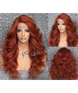 Medium Red Auburn Human hair Blend Lace Front wig Full Long curly with B... - $2,237.79 MXN