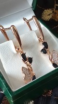 Orecchini vintage anni 90-90 oro laminato 14 ct onice nero/zirconi -... - $74.14