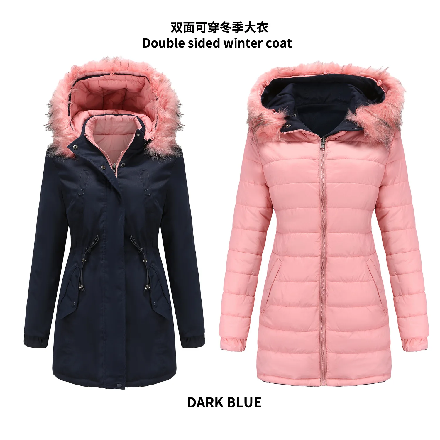 New Women&#39;s Cotton-padded Jacket Double-sided Wear Parkas  Collar Detachable Hat - £218.38 GBP