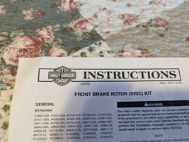 HARLEY DAVIDSON INSTRUCTION SHEET Front Brake Rotor (Disc) Kit - $3.95