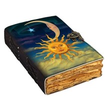 Vintage Leather Sun and Moon Printed Journal Diary with Buckle Lock Old Pages Di - £39.34 GBP