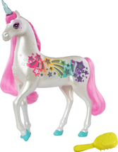 Barbie Dreamtopia Unicorn Toy, Brush &#39;N Sparkle Pink and White Unicorn with 4 Ma - £32.07 GBP