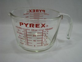 Vtg Pyrex 4 Cup Liquid Measure Measuring Cup Open Handle Metric 1 Quart Red 532 - £23.26 GBP