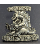 Reading is Dino-Mite - Stegosaurus - Dinosaur Reading a Book - Retro Pin... - €8,45 EUR