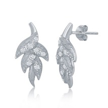 Sterling Silver Leaf Diamond Sanded CZ Stud Earrings - £54.10 GBP