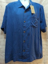 Tommy Bahama XL blue 100% silk button front camp shirt men&#39;s embossed tr... - £46.92 GBP