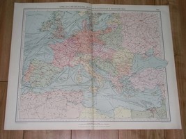 1927 Map Of Europe Transportation Routes Poland Lithuania Germany France Italy - £12.91 GBP