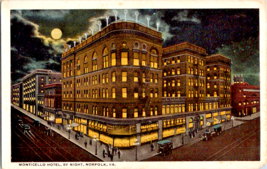 Virginia Monticello Hotel by Night Norfolk Unposted 1915 5.5 x 3.5 Ins. - £5.29 GBP