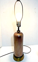 Pottery Table Lamp Labeled Tan Brown Art Glaze Brass Base 27&quot; Midcentury... - $39.95