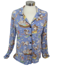 Nick &amp; Nora womens flannel PJ top sz M puppy dog periwinkle blue modal s... - $17.81