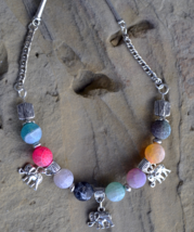 Gemstone necklace, Fire Agate Necklace, Elephant Charms Necklace, tribal (333) - £21.40 GBP