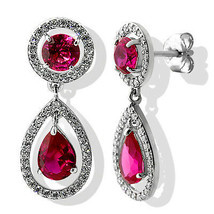 3.39CT Amazing Round Ruby Pear Shape Dangling Earrings 14K Wg Plated 925 Silver - £102.49 GBP