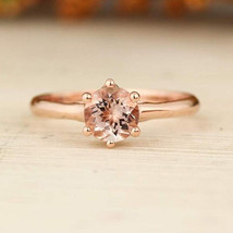 6mm Round Cut Simulated Morganite Solitaire Engagement Ring 14k Rose Gold Plated - $68.24