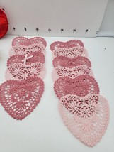 VINTAGE Red Starched Stiff Doilies Handmade Ornament Set 11pc Heart Vale... - $18.66