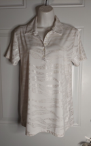 Women&#39;s Coral Bay White Short Sleeve Polo Style Top Silver Print Size Small - $9.49