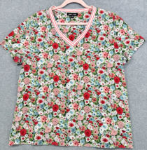 Floral V Neck Top XL Cotton Stretch Short Sleeve Summer Tee Nautica - $18.80