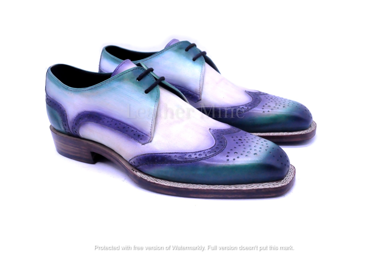 Men's Handmade Green Patina Wingtip Brogue Oxford Leather Dress Shoes For Men