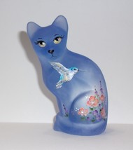 Fenton Glass Blue Spring Blooms Hummingbird Stylized Cat Ltd Ed Kibbe #2... - $222.62