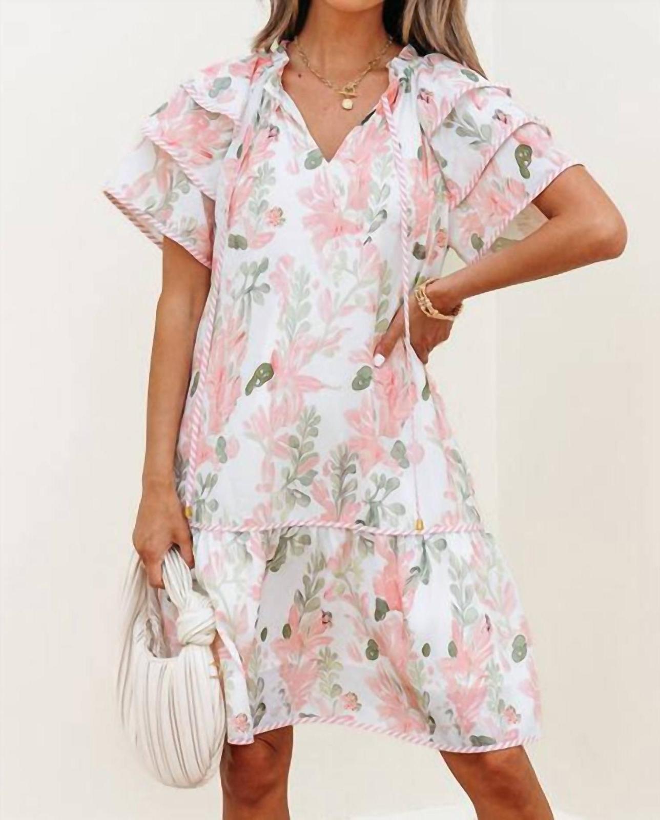 Pretty Bash Swept Off My Feet Flutter Sleeve Floral Dress Pink - $51.00