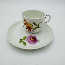 Nymphenburg Tea Cup &amp; Saucer Porcelain L 20517 Hand Painted Floral Antique - $216.00