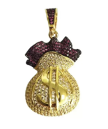 2Ct Redondo Imitación Diamante Hombre Dólar Moneda Bolsa Colgante 14K Ye... - $295.53 CAD