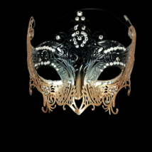 Exotic Mask Black Gold Rhinestone Scrolling Halloween Mardi Gras Couples Masq - £9.56 GBP