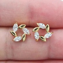 14K Yellow Gold Plated 1.20Ct Marquise Simulated Diamond  Flower  Stud Earrings - £76.80 GBP