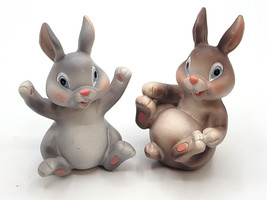 2 Rolly Polly Bunny Rabbits Figurines Spring Easter 3&quot; Grey Resin Unbranded - $23.99