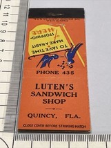 Front Strike Matchbook Cover  Luten’s Sandwich Shop  Quincy, FL  gmg  Un... - $12.38
