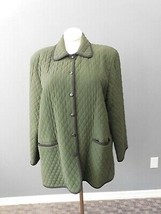 DIANE VON FURSTENBERG Vintage 90s Green Quilted Light Jacket Pockets Lin... - $49.95