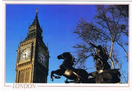 United Kingdom UK Postcard London Boadicea Statue &amp; Big Ben Larger Card - £2.36 GBP