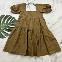 MDRN Modern Citizen Andra Tiered Dress Size M Tan Brown Puff Sleeve Squa... - $38.60