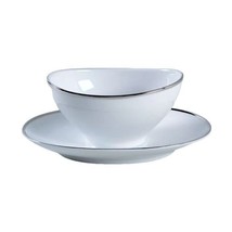 Gravy Boat Bowl with Attached Underplate White Silver Serving Bavaria Ge... - £27.91 GBP