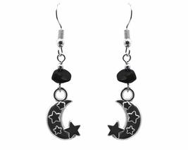 Crescent Half Moon and Stars Silver Metal Charm Chip Stone Dangle Earrings - Wom - £11.86 GBP