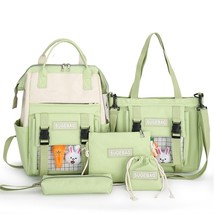 5 Pcs Set Korean Kawaii Women Laptop Backpack Canvas School Bags For Teenage Gir - £39.57 GBP