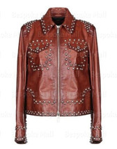 New Women Unique Punk Silver Studded Genuine Cowhide Biker Leather Jacke... - £195.90 GBP