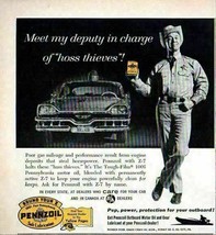 1957 Print Ad Pennzoil Motor Oil Deputy Sheriff & Police Patrol Car - £6.71 GBP