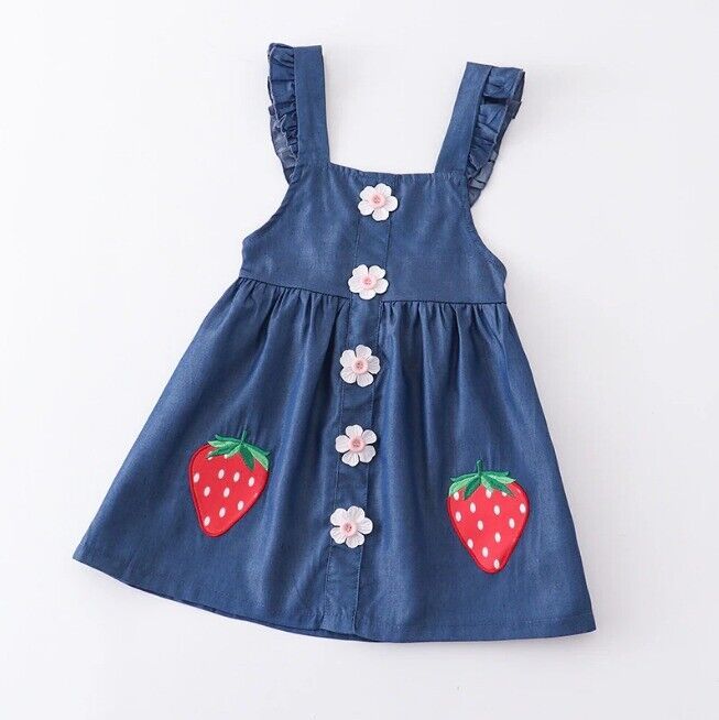 NEW Boutique Strawberry Flower Blue Button Up Dress - $3.89+