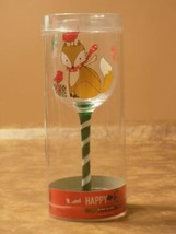 Happy Holidays Christmas Fox W Red Cardinal Birds Glass Wine Glass 9&quot; - $19.80
