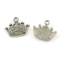10 Crown Jewelry Charms Queen Pendants Antique Silver Alice In Wonderland 18mm - £2.39 GBP