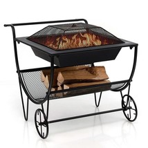 Portable Outdoor Wheeled Log Storage Rack and Wood Burning Fire Pit - $4,602.78 MXN