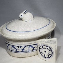 VTG Potting Shed Bunny Casserole Crackle Glaze Cobalt Blue Dedham Pottery - £46.45 GBP