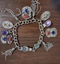 Vintage Charm Bracelet Glass Cabochon Gripoix Heraldic BEAUFTIFUL - £27.69 GBP